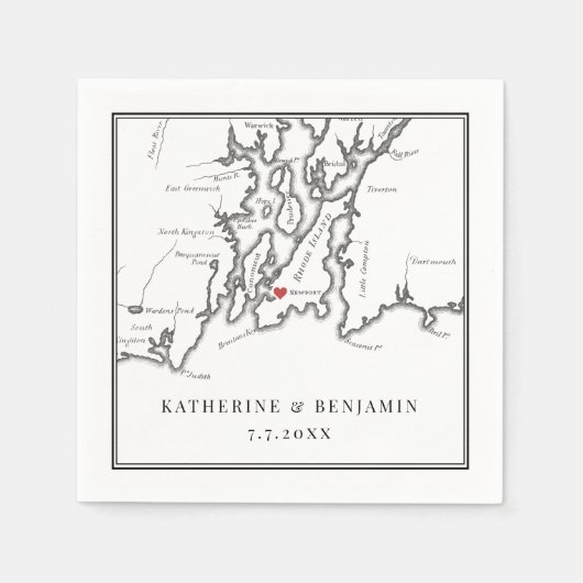 Elegant Newport Rhode Island Schwarz-weiß Hochzeit Serviette (Vorderseite)