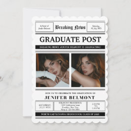 Elegant Newspaper Themed 2 Photo Graduation Party Einladung