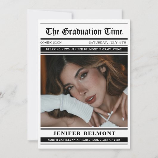 Elegant Newspaper Themed Photo Graduation Ankündigung (Vorderseite)