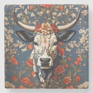 Elegant Nguni Cow William Morris Inspiriert Steinuntersetzer