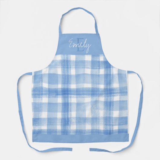 Elegant Niedlich Blue White Kariert Monogram Chris Schürze (Vorderseite)