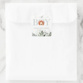 Elegant Niedlich Boho Lion Foliage Oh Boy Baby Sho Quadratischer Aufkleber (Tasche)