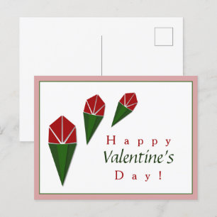 Elegant, Niedlich rosa grün, Rote Rosen Valentins Feiertagspostkarte