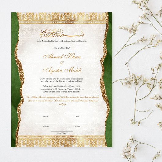Elegant Nikkah Certificate Muslim Islamic Wedding Poster