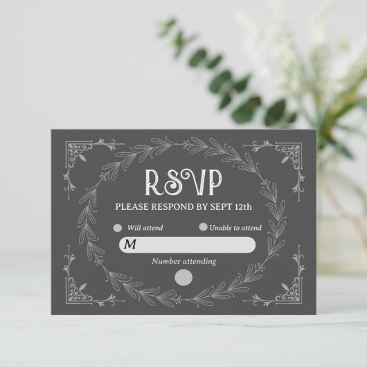 Elegant Noir Deko | Schwarz-Weiß-Hochzeit RSVP Karte (Stehend Vorderseite)