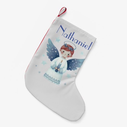 Elegant Nordic Christmas Angel Name hinzufügen Kleiner Weihnachtsstrumpf (Vorderansicht (hängend))