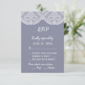 Elegant Nostalgic Lace Steel Blue Wedding RSVP (Stehend Vorderseite)