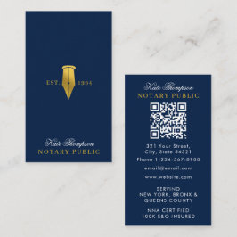 Elegant Notary Signing Agent QR Code Blue Gold Visitenkarte