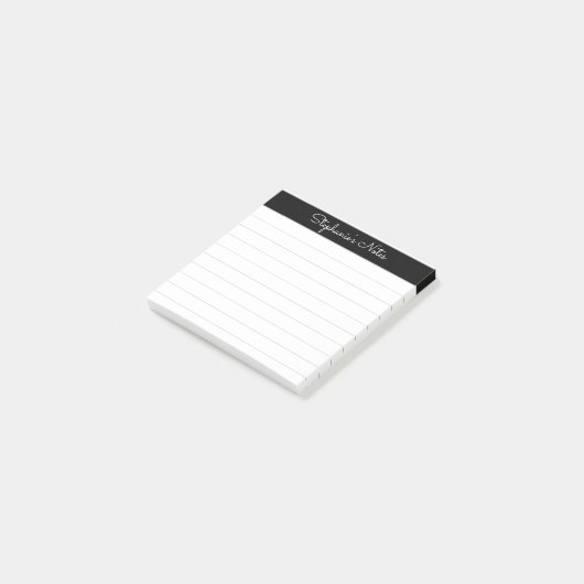 Elegant Notes Script Black Grey Lined Personalized Post-it Klebezettel (angewinkelt)