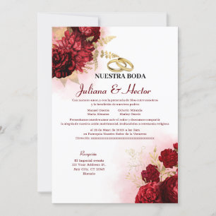 Elegant Nuestra Boda Red Floral Wedding Einladung