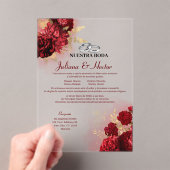 Elegant Nuestra Boda Red Gold Floral Wedding Acryleinladungen (Insitu (Handheld))