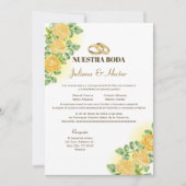 Elegant Nuestra Boda Yellow Floral Wedding Einladung (Vorderseite)