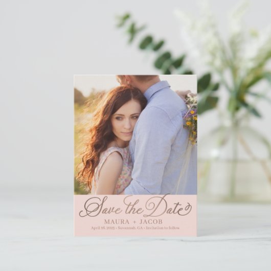 Elegant Nuptial Save the Date Postcard Postkarte (Stehend Vorderseite)