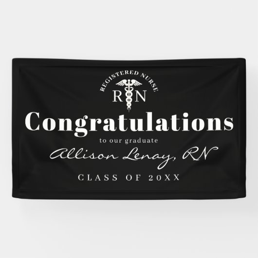 Elegant Nurse Abschluss Schwarz-weißer Name Banner (Horizontal)