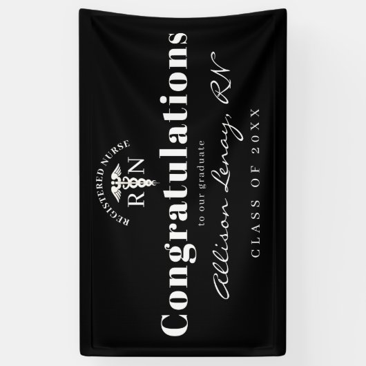 Elegant Nurse Abschluss Schwarz-weißer Name Banner (Vertikal)