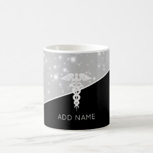 Elegant Nurse Doctor Caduceus Imitate Silver Glitz Kaffeetasse