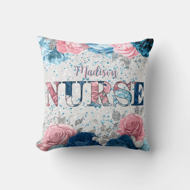 Elegant Nurse Pink Blue Silver Personalisierte Blü Kissen (Vorderseite)