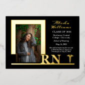 Elegant Nurse RN Caduceus Foto Graduate Black Folieneinladung (Vorderseite)