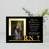 Elegant Nurse RN Caduceus Foto Graduate Black Folieneinladung (Stehend vorne)