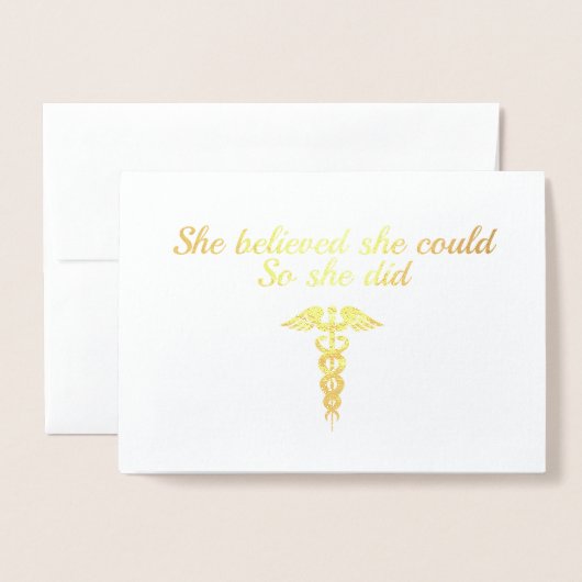 Elegant Nurse Student Graduate Gold Caduceus Name Folienkarte (Vorderseite mit Umschlag)