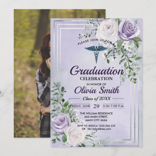 Elegant Nursing Graduation Invitation Photo | RN B Einladung (Vorne/Hinten)