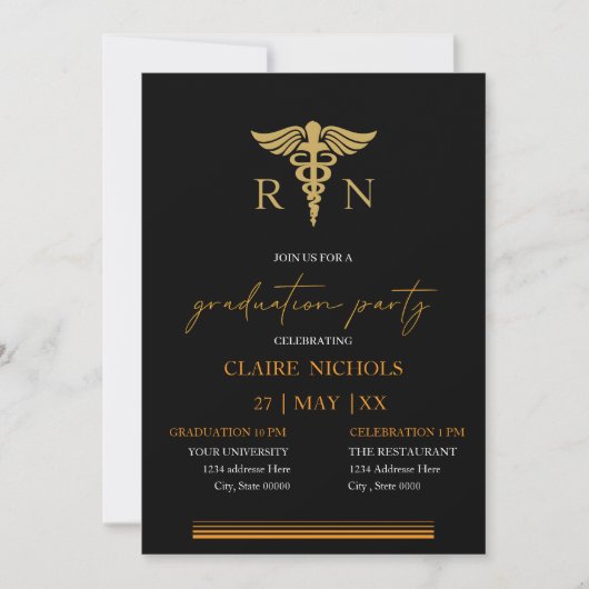 Elegant Nursing School Graduation Party invitation (Vorderseite)