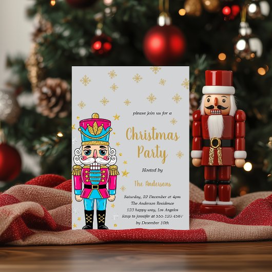 Elegant Nutcracker Christmas Party | Gold Glitter  Einladung