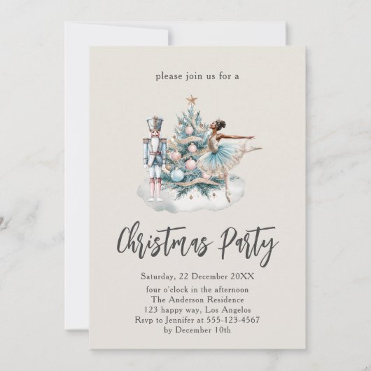 Elegant Nutcracker Christmas Tree Party Einladung (Vorderseite)