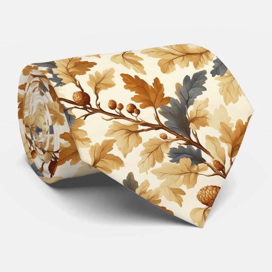 Elegant Oak Leaf & Pinecone Fall Pattern Krawatte (Gerollt)