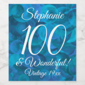 Elegant Ocean Blue 100 & Wonderful Birthday Party Weinetikett (Einzelnes Label)