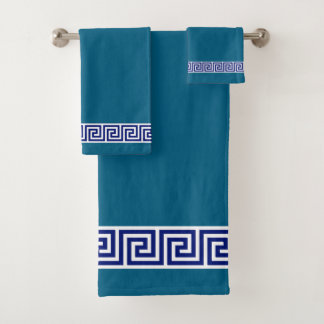 Elegant Ocean Blue & White Bath Towel Set