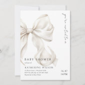 Elegant Off White Bow Baby Dusche Einladung (Vorderseite)