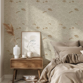 Elegant Off-White und Gold Art Deco Tapete