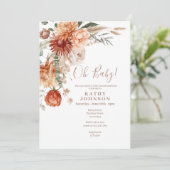 Elegant Oh Baby Boho Terracota Floral Baby Shower Einladung (Stehend Vorderseite)