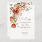 Elegant Oh Baby Boho Terracota Floral Baby Shower Einladung (Vorne/Hinten)