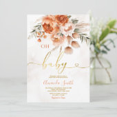 Elegant Oh Baby Burnt Orange Blume Babydusche Einladung (Stehend Vorderseite)