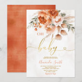Elegant Oh Baby Burnt Orange Blume Babydusche Einladung (Vorne/Hinten)