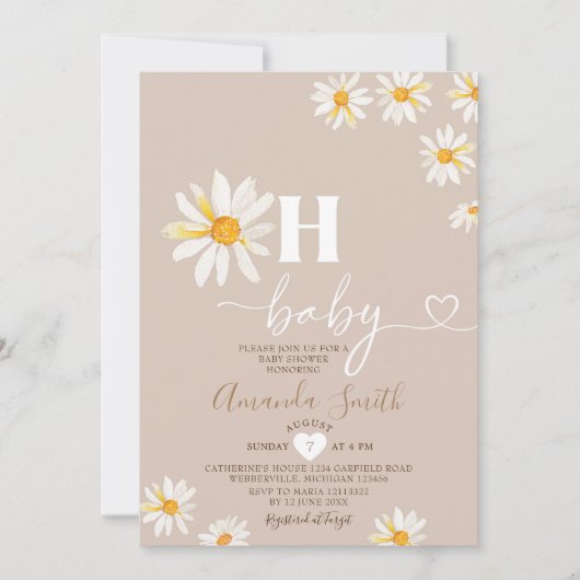 Elegant Oh Baby Daisy Blume Boho Baby Shower Einladung (Vorderseite)