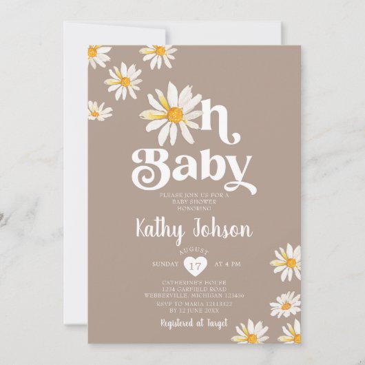 Elegant Oh Baby Daisy Blume Boho Baby Shower Einladung (Vorderseite)