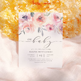 Elegant Oh Baby Lettering Floral Baby Girl Dusche Einladungspostkarte