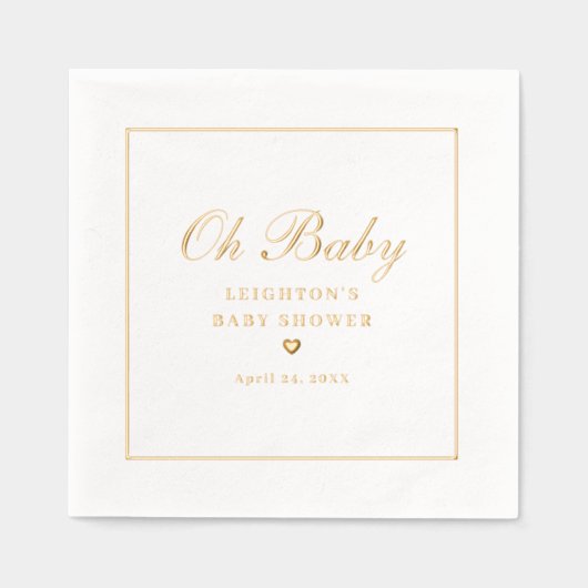 Elegant Oh Baby Script Calligraphy Baby Shower Servietten Mit Folie (Vorderseite)