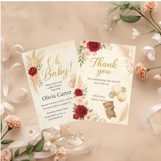 Elegant Oh Baby Shower Invitation with Teddy Bear  Einladung