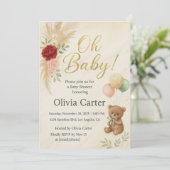 Elegant Oh Baby Shower Invitation with Teddy Bear Einladung (Stehend Vorderseite)