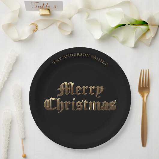 Elegant Old English Lettering Gold Frohe Weihnacht Pappteller (Hochzeit)