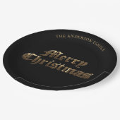 Elegant Old English Lettering Gold Frohe Weihnacht Pappteller (Schrägansicht)