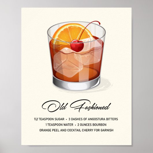Elegant Old Fashioned Cocktail Recipe Artwork Poster (Vorne)