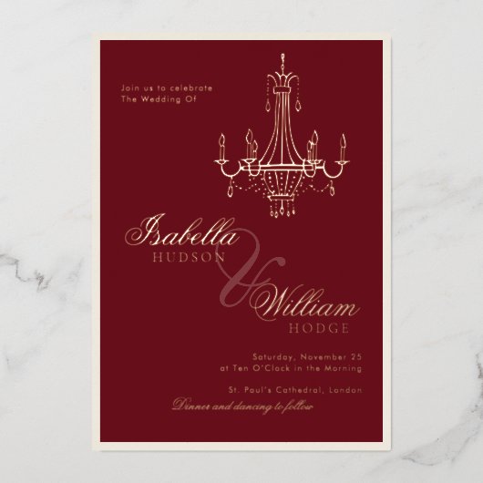 Elegant Old Money Deep Red Photo Timeless Wedding Folieneinladung (Vorderseite)