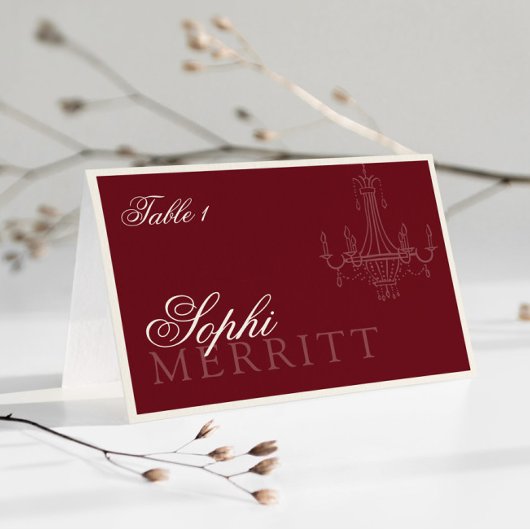 Elegant Old Money Wine Red Wedding place cards Tischnummer