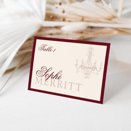Elegant Old Money Wine Red Wedding place cards Tischnummer