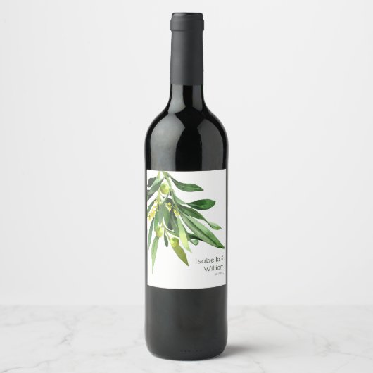 Elegant Olive Boho Garden Wedding Weinetikett (Vorderseite)